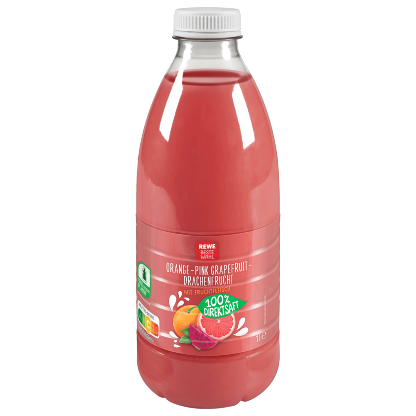 REWE Beste Wahl Orange- Pink Grapefruit- Drachenfruchtsaft 1l